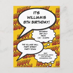 Fun Birthday Party Speech Comic Bubbles Photo Invitation Postcard