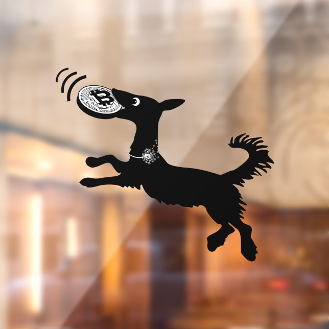Fun Bitcoin Frisbee Catching Dog Window Cling (Sheet 2)