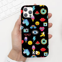 Fun Black 80's Icons Emojis Pattern
