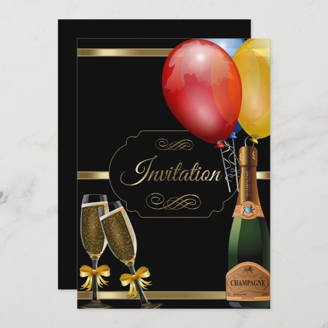 Fun Black and Gold Party Celebration Invitation (Front/Back)