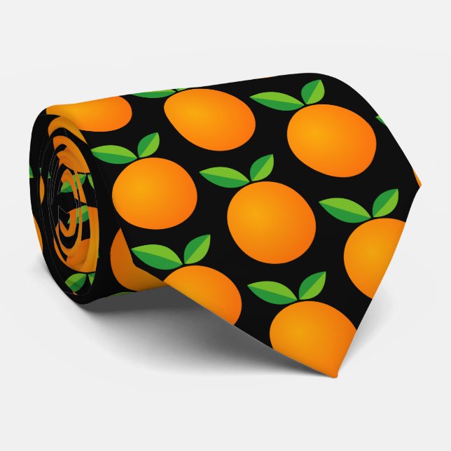 Fun black and orange fruit pattern neck tie (Rolled)