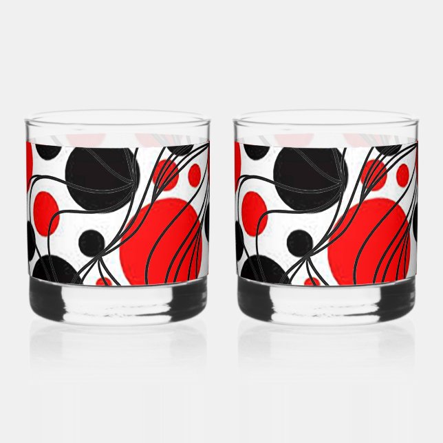 Fun Black and Red Art Deco Rock Whiskey Glass Set (Front)