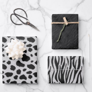 Fun Black and White Animal Fur Look, Coordinated Wrapping Paper Sheet