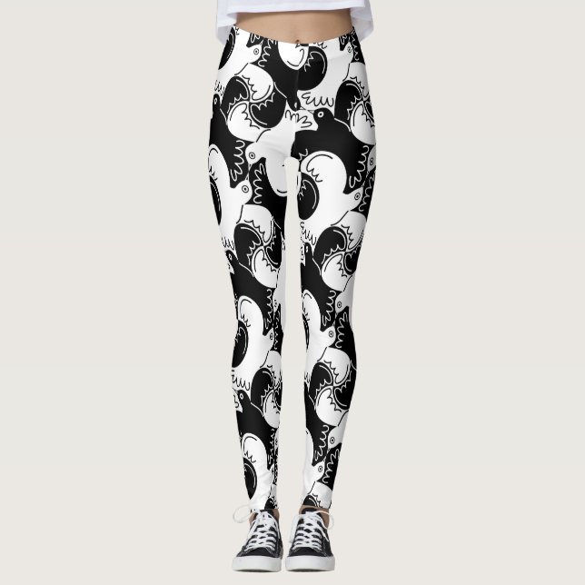 Fun Black and White Bird Pattern>Leggings Leggings (Front)
