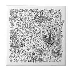 Fun Black and White Birds decorative Pattern Tile