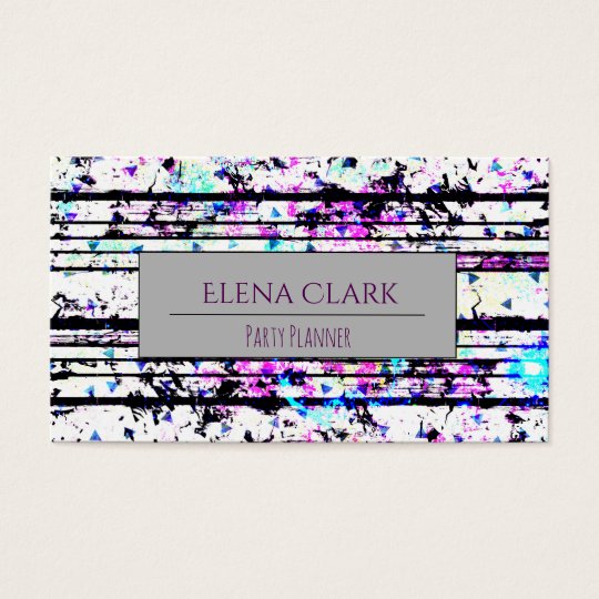 Fun Black and White Confetti Striped Business Card
