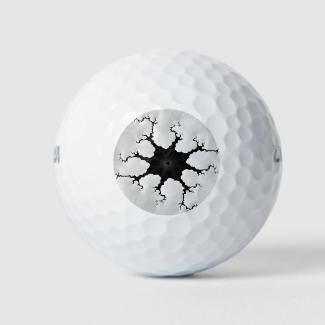 Fun Black and White Cracked Fractal Art Golf Balls (Front)