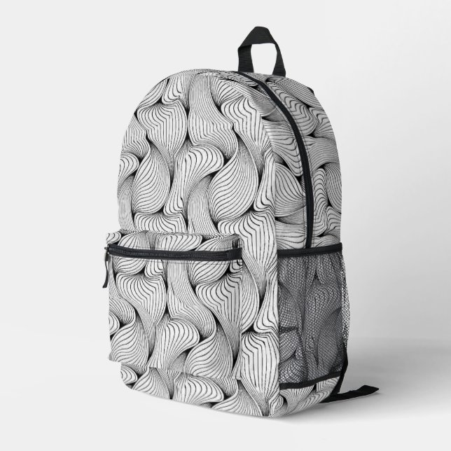 Fun Black and White Interwoven Lines Printed Backpack (Back Corner Right)