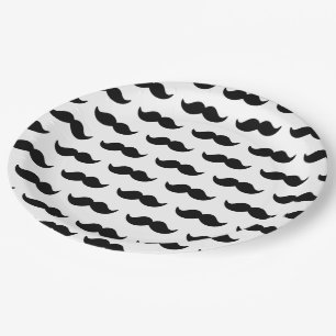 Fun Black and White Moustache Pattern 1 Paper Plate