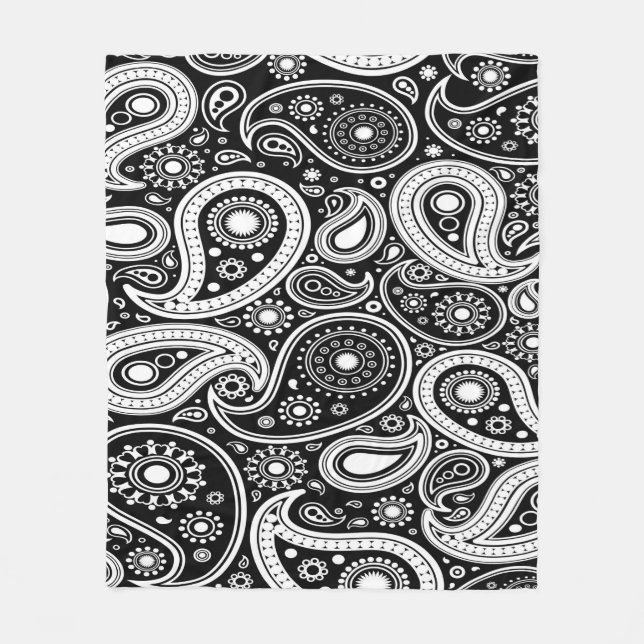 Fun Black and White Paisley Design Fleece Blanket (Front)