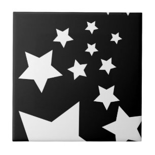 Fun Black and White Star Design Tile