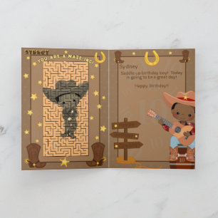 Fun Black Boys A-Maze-ing Cowboy Happy Birthday Card