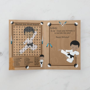 Fun Black Boys Karate Word Search Happy Birthday Card