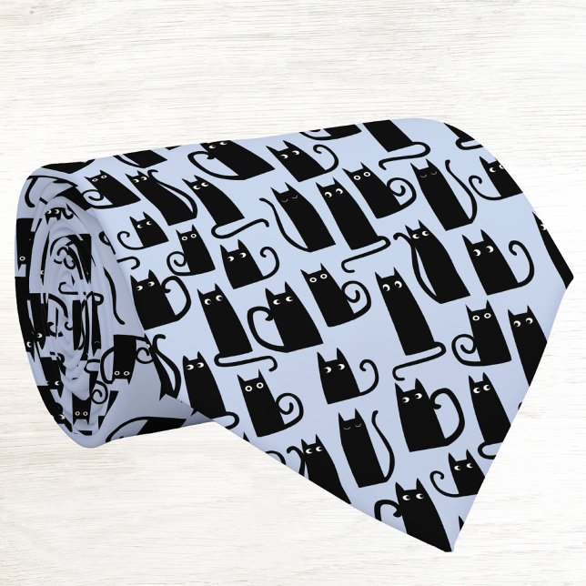 Fun Black Cat Blue Tie (Fun kitty cat neck tie for pet and animal lovers)