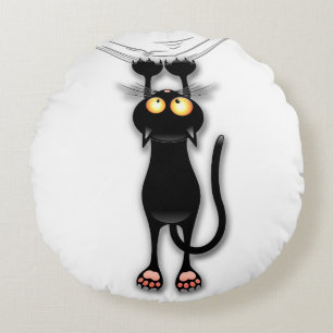 Fun Black Cat Falling Down Round Throw Pillow
