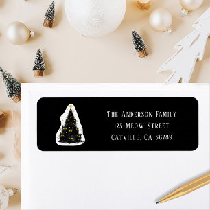 Fun Black Cat Meowy Christmas Tree Return Address