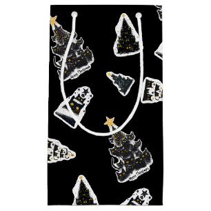 Fun Black Cat Meowy Christmas Tree Small Gift Bag