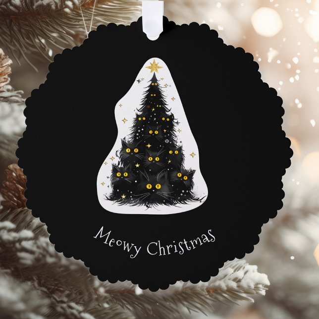 Fun Black Cat Meowy Christmas Tree Tree Decoration Card (Creator Uploaded)