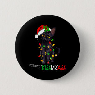 Fun Black Cat Merry Kissmy Xmas Pyjamas Chritsmas 6 Cm Round Badge