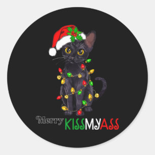 Fun Black Cat Merry Kissmy Xmas Pyjamas Chritsmas Classic Round Sticker