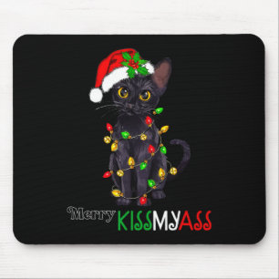Fun Black Cat Merry Kissmy Xmas Pyjamas Chritsmas Mouse Mat