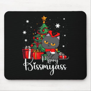 Fun Black Cat Merry Kissmyass Xmas Pyjamas Christm Mouse Mat