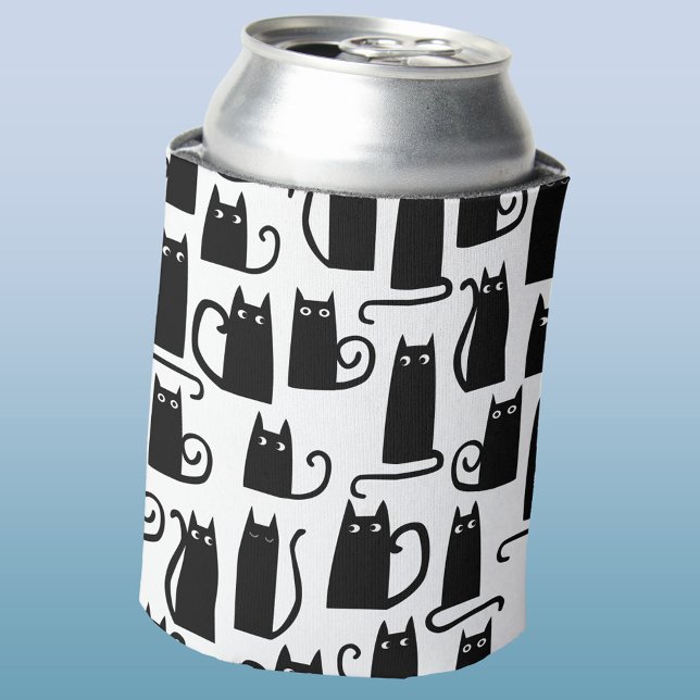 Fun Black Cat Pattern Can Cooler (Fun black cat pattern can cooler for animal lovers)