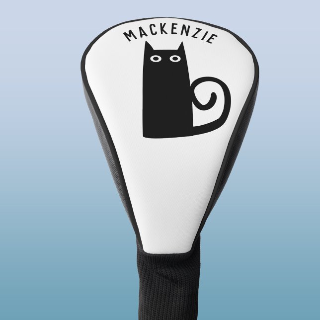 Fun Black Cat Personalised Golf Head Cover (Fun lucky black cat personalized custom name golf head cover for animal lovers)
