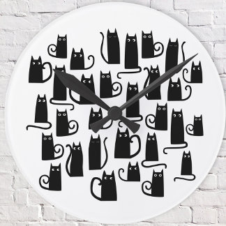 Fun Black Cat Round Clock