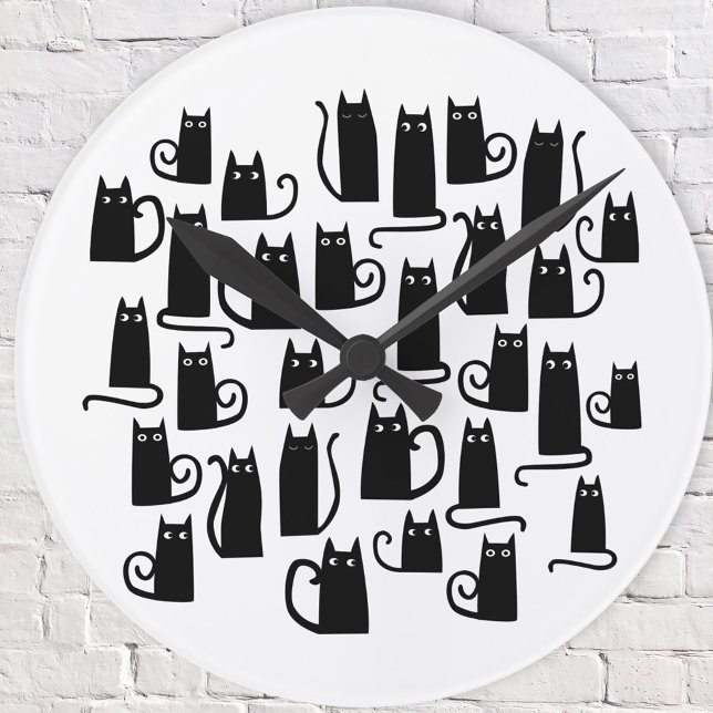 Fun Black Cat Round Clock (Fun black cat wall clock)