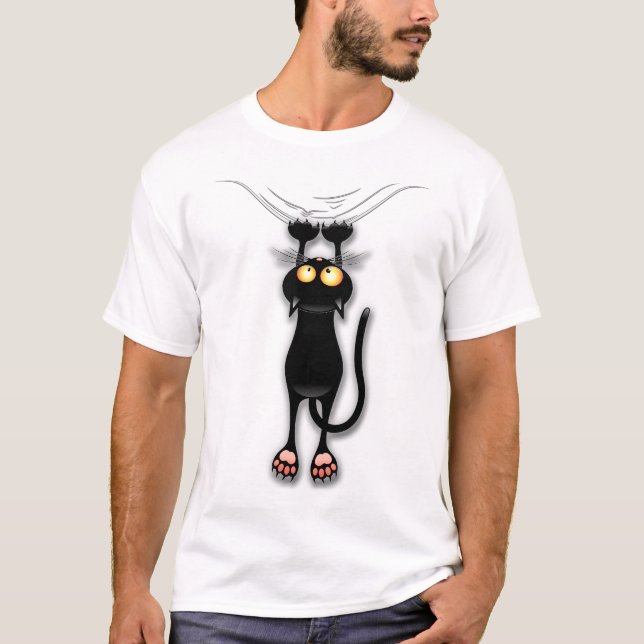 Fun Black Cat Scratching Tshirt (Front)