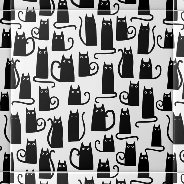 Fun Black Cat Tile (Fun Black Cat pattern ceramic tile for animal lovers)