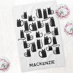 Fun Black Cats Personalised Name Tea Towel<br><div class="desc">Fun and lucky little black cats. Original art by Nic Squirrell. Change the name or text to customise.</div>