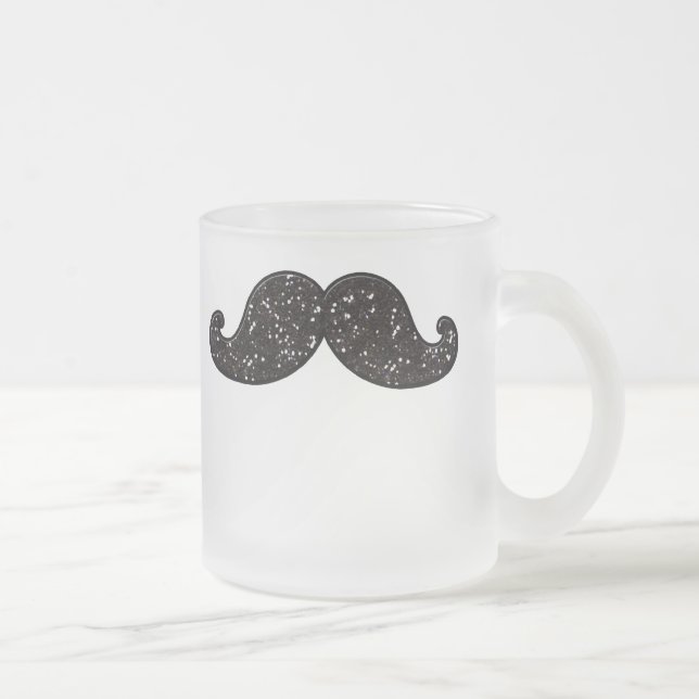 FUN BLACK GLITTER MUSTACHE FROSTED GLASS COFFEE MUG (Right)