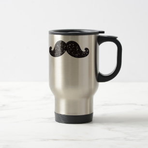 FUN BLACK GLITTER MUSTACHE TRAVEL MUG