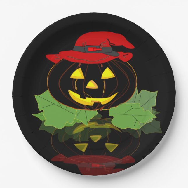 Fun Black Halloween Party Jack O'Lantern Paper Plate (Front)