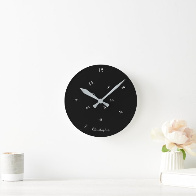Fun Black Jumbled Hours Personalised Name Decor Round Clock (Home)