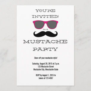 Fun Black Moustache PinkSunglasses Party Invitatio Invitation