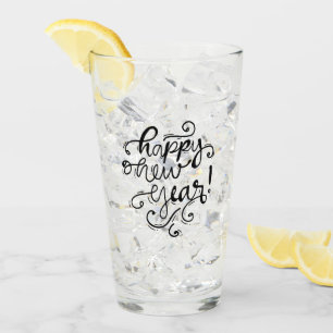 Fun Black Script Happy New Year Glass
