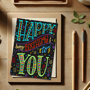 Fun Black Stylish, Modern Colourful Happy Birthday Card