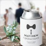 Fun Black Tie Groomsman Wedding Foam Can Cooler<br><div class="desc">These fun foam can coolers are designed as gifts or favors for groomsmen. They feature a fun design of a black tie with three buttons on a white background, resembling a tuxedo. The text reads "Groomsman" and has a space for his name as well as the wedding couple & date....</div>