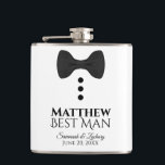 Fun Black Tie Tuxedo Best Man Wedding Flask<br><div class="desc">These fun liquor flasks are designed specially for the best man. They feature a fun design of a black tie with three buttons on a white background, conjuring the idea of a tuxedo. The text reads "Best Man" and has a space for his name as well as the wedding couple...</div>