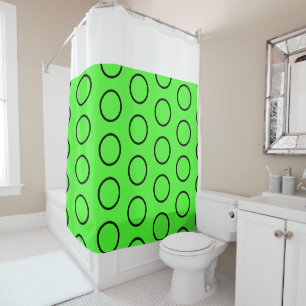 Fun Black Tiled Rings Bright Lime Green Background Shower Curtain