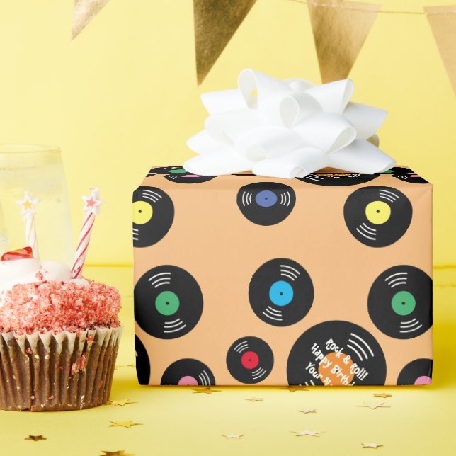 Fun black vinyl records rock & roll Birthday  Wrapping Paper (Birthday Party)