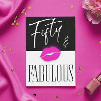 Fun Black White Fifty Fabulous Pink Lips Birthday