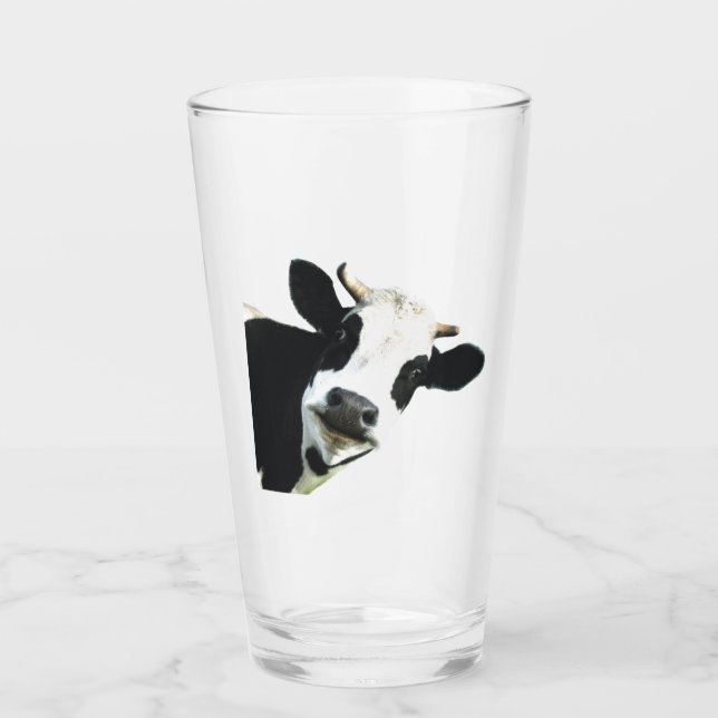 Fun Black White Holstein Cow Farm Animal Glass (Front)