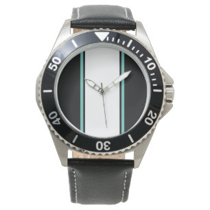 Fun Black White Light Teal Centre Racing Stripes Watch