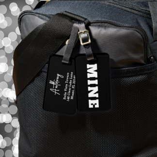 Fun Black White MINE Personalised Luggage Tag