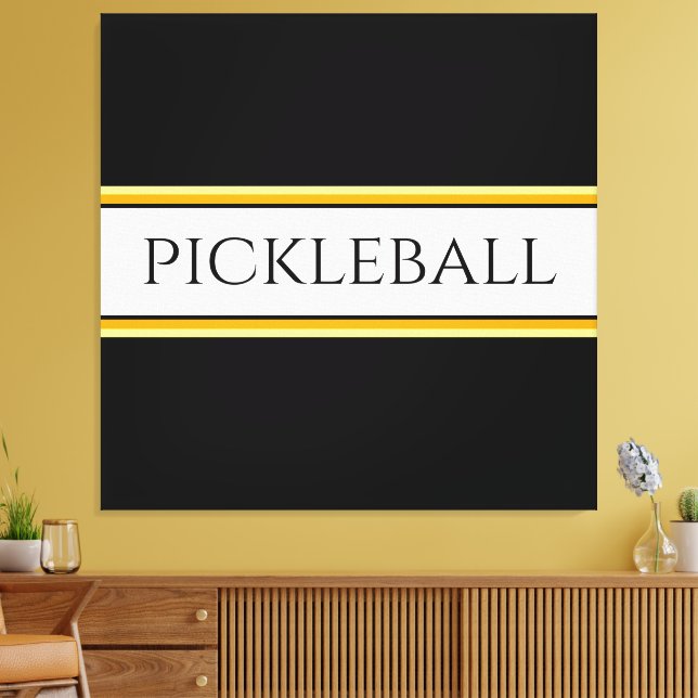 Fun Black White Orange PICKLEBALL Racing Stripes Canvas Print (Insitu(LivingRoom))