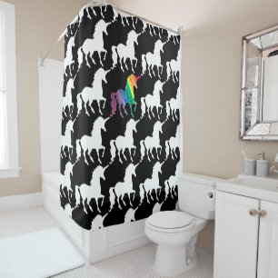 Fun Black & White Rainbow Unicorn Pattern Pretty Shower Curtain
